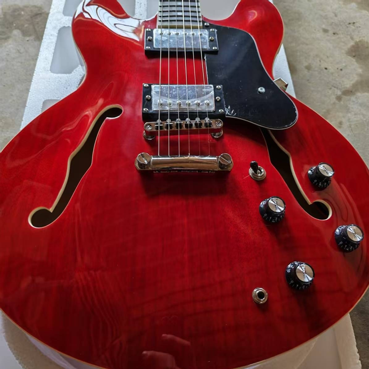 Custom Dot 335 Semi-hollow Cherry Red Electric Guitar HH Pickups 6string Ship US