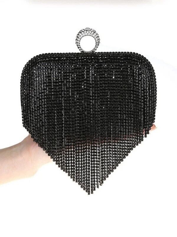 Rhinestones Tassel Clutch, Handmade Beaded Metal Evening Bags All Colors