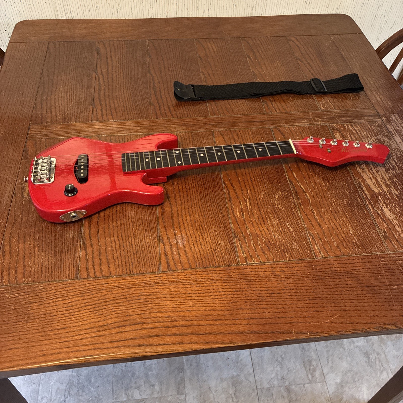 Vintage Harmony Solid Body Electric Guitar Travel Red Shredder Untested *READ*