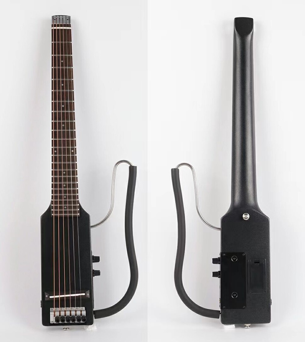 electric acoustic guitar Ultra Short Headless silent travel portable in Black