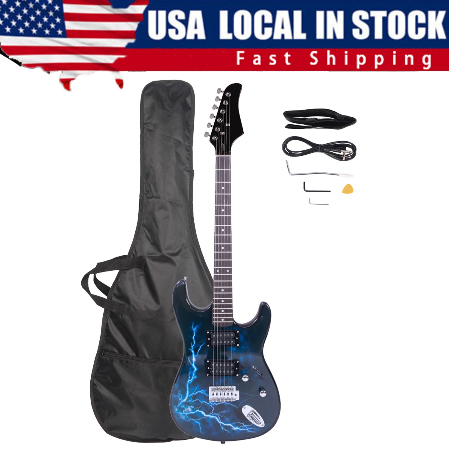 Lightning Style Electric Guitar with Power Cord/Strap/Bag/Plectrums
