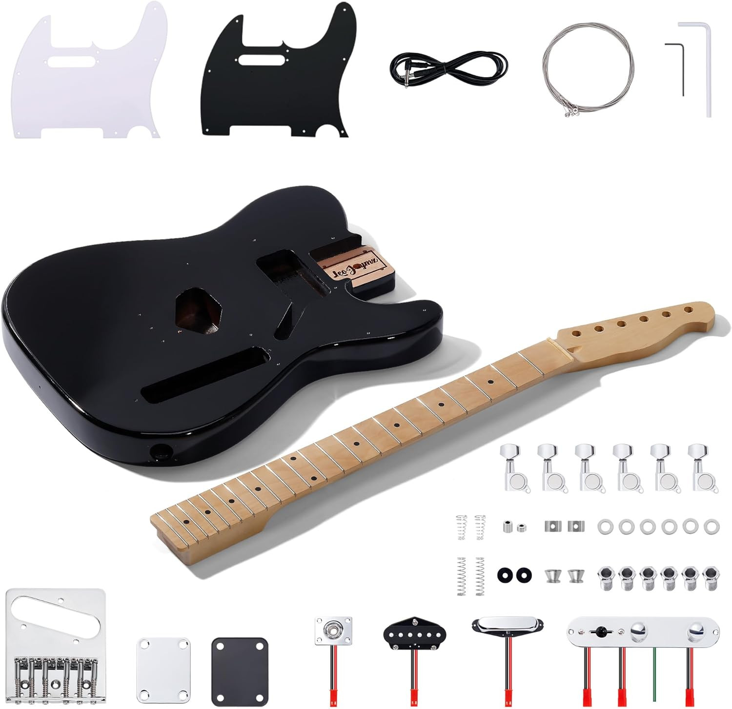Leo Jaymz DIY TL Guitar Kit Black Mahogany Body Maple Neck All Parts Included