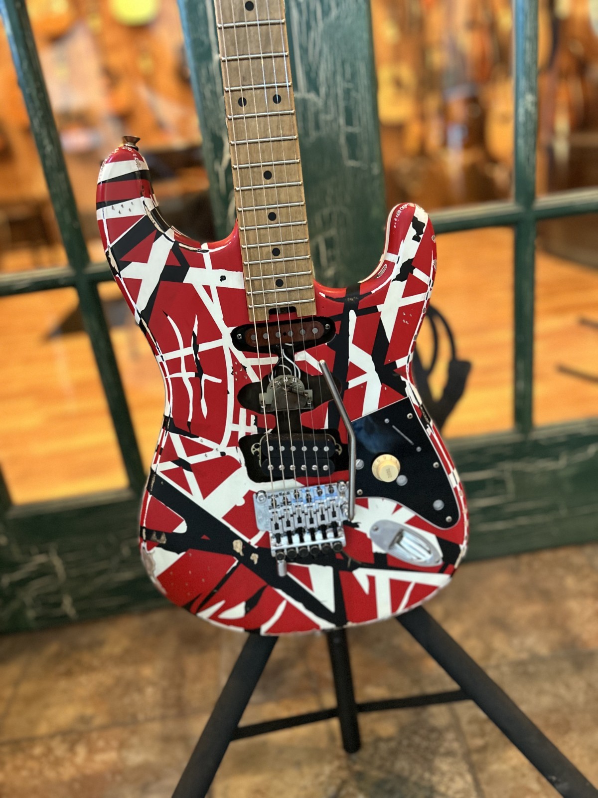2026 EVH Frankenstein Frankie Strip Series Red and Black Relic Electric Guitar