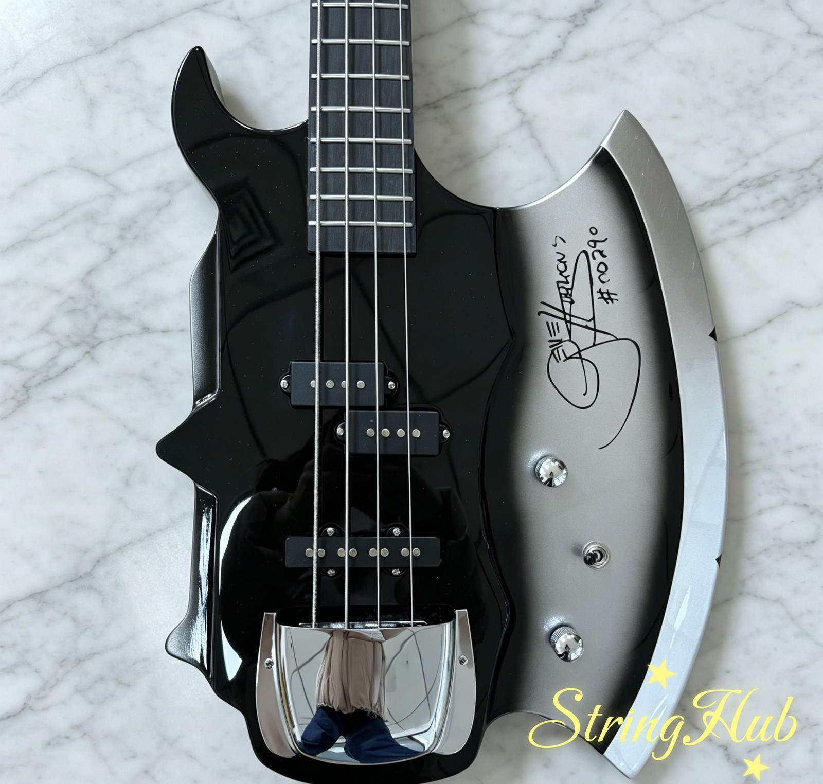 US Black & Silver Gene Simmons Axe Bass style Electric guitar Mahogany Body