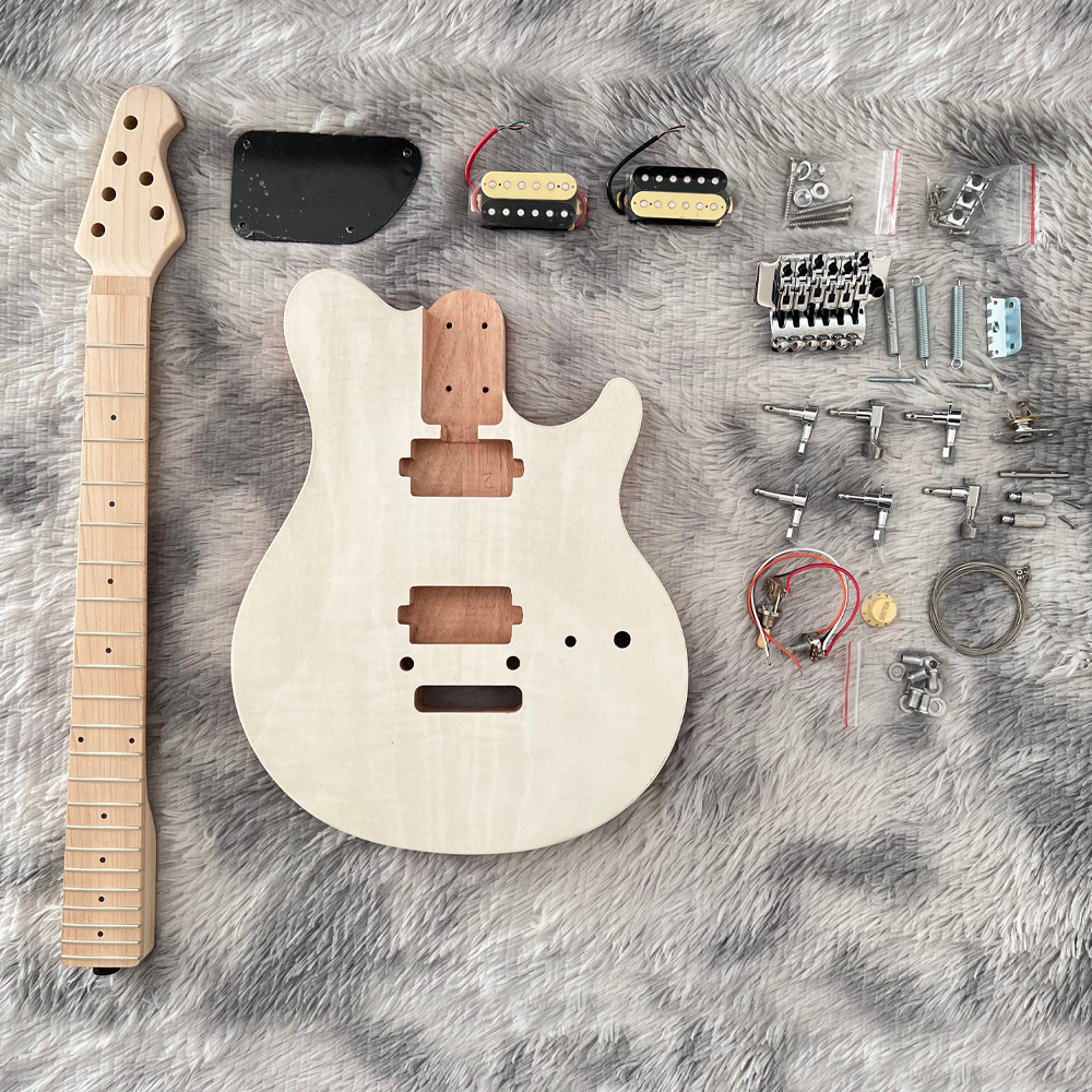 DIY Unfinished Solid Wood Electric Guitar Kit M Canadian Maple Neck CR Part Full