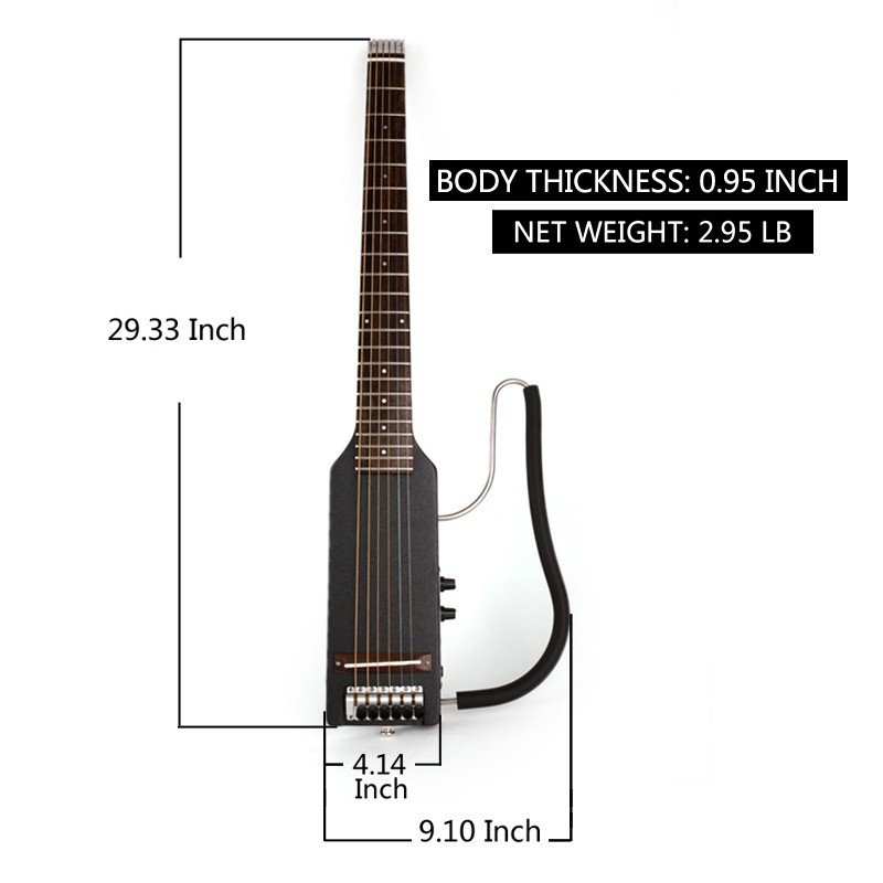Headless Full scale length Electric Acoustic Guitar Silent Travel Portable F75BK
