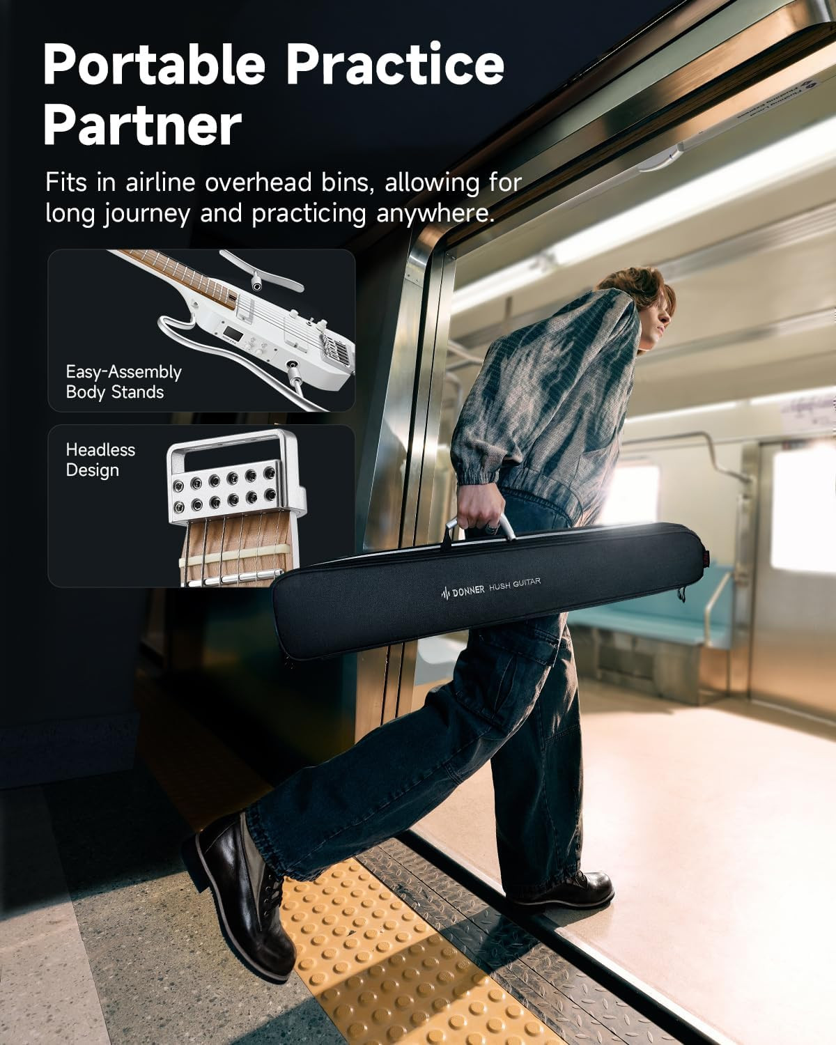 HUSH X PRO Electric Guitar Kit – Smart Travel Guitar with Dozens of Preset Combi