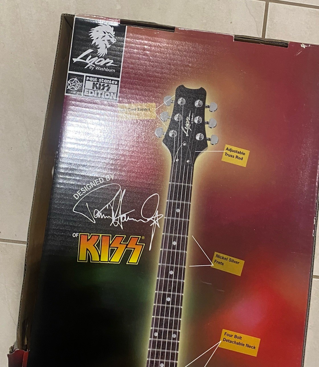 Paul Stanley Hand Signed Red Kiss Electric Guitar Lyon By Washburn Picks 2007