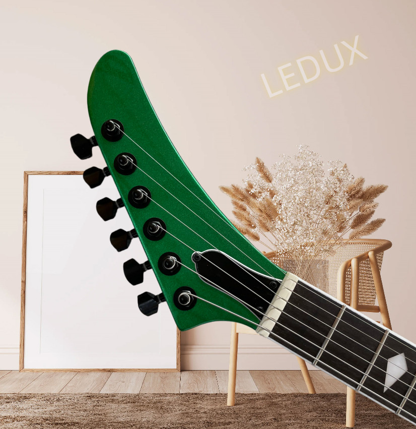 V shape 24 frets metallic green Electric Guitar black Part Mahogany Body&Neck