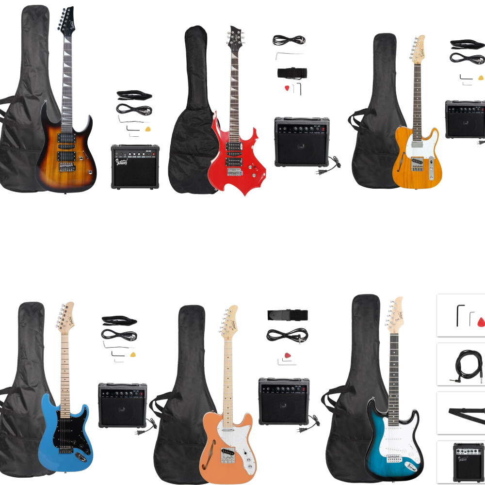 39″ GST TL 170 Flame Electric Guitar Beginner Starter Kit w/Case With 20W AMP