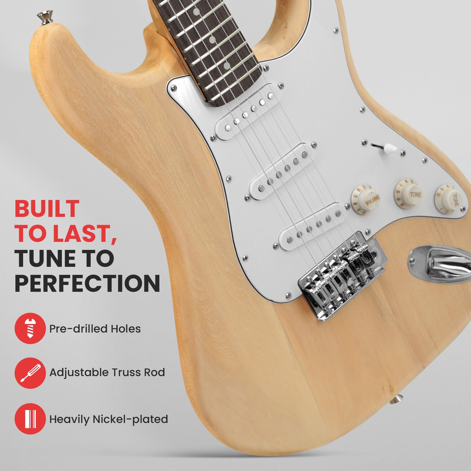 Pyle Unfinished Electric Guitar Kit – You Build The 20 x 25 x 8 cm, Natural