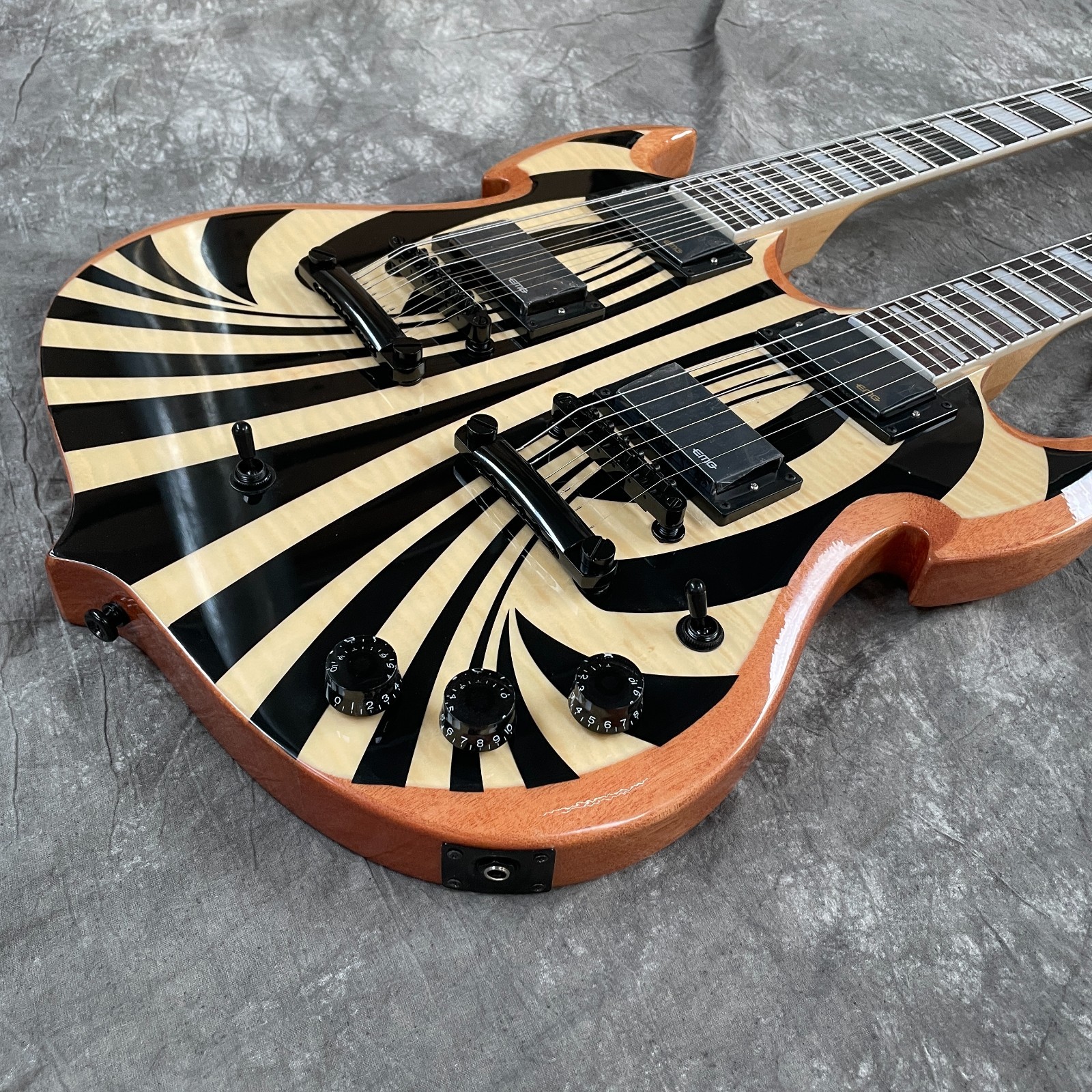 Zakk Odin Yellow Double Neck Electric Guitar Solid 12/6 Black Line Body F/S