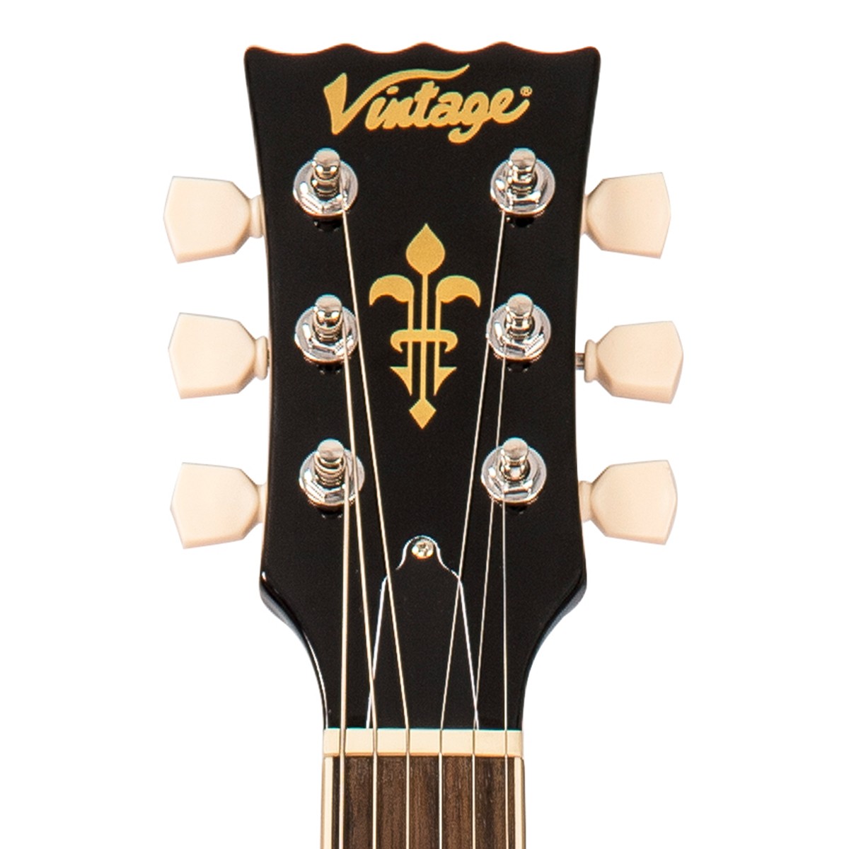 Vintage Reissued Series V100BLB Electric Guitar, Flamed Thru Black W/ Bigsby