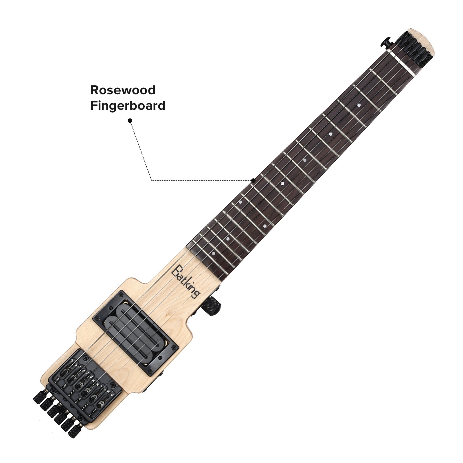 Batking Mini Travel Guitar Electric Headless Guitar Brass Fix Bridge with Gigbag