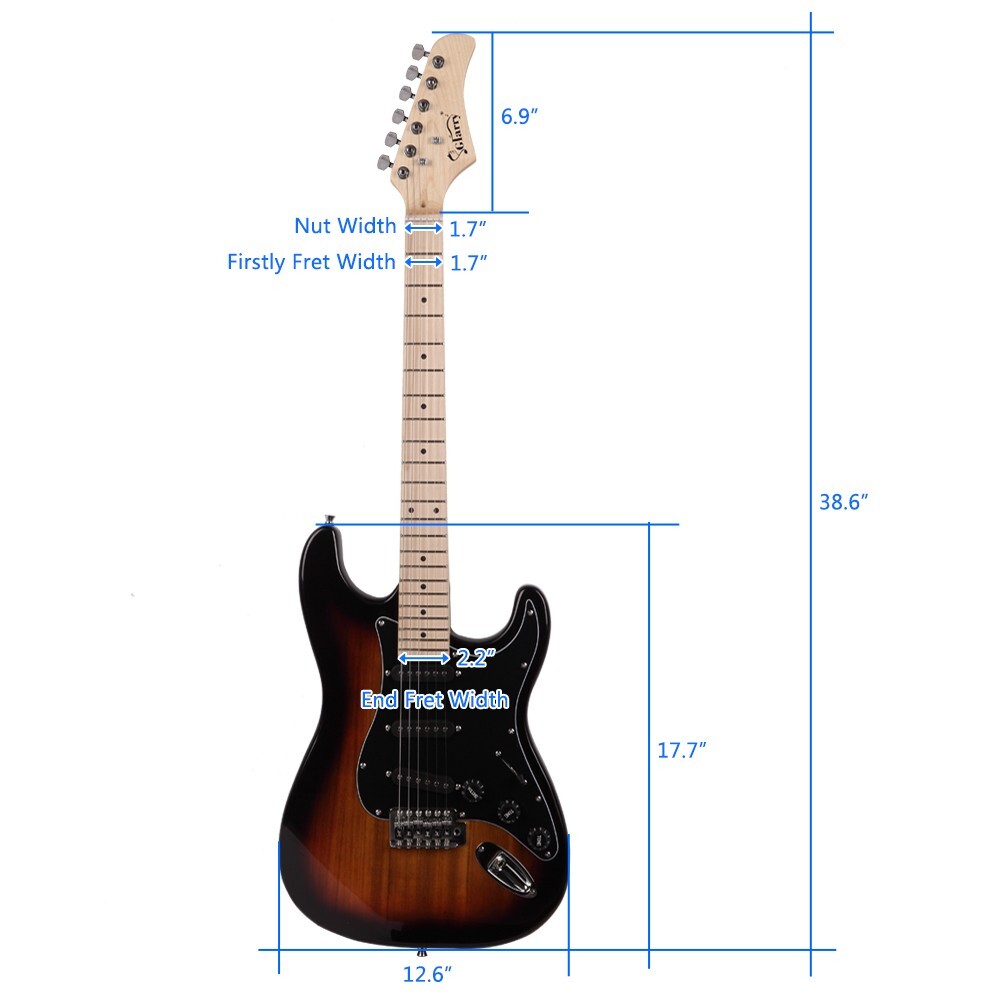 GST Stylish Electric Guitar Kit Black Pickguard Sunset With Strap Bag Amplifier