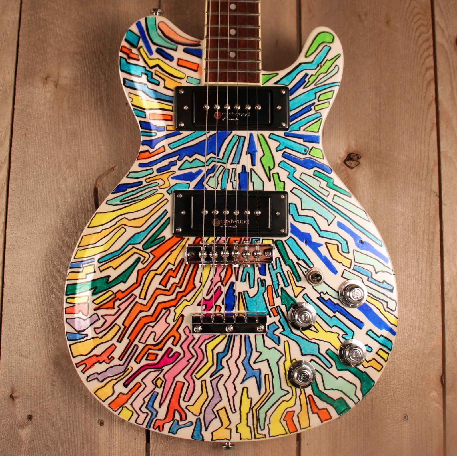 Eastwood Sidejack Bluesbender Custom art guitar – Mosrite Tribute -w/Hardcase #3