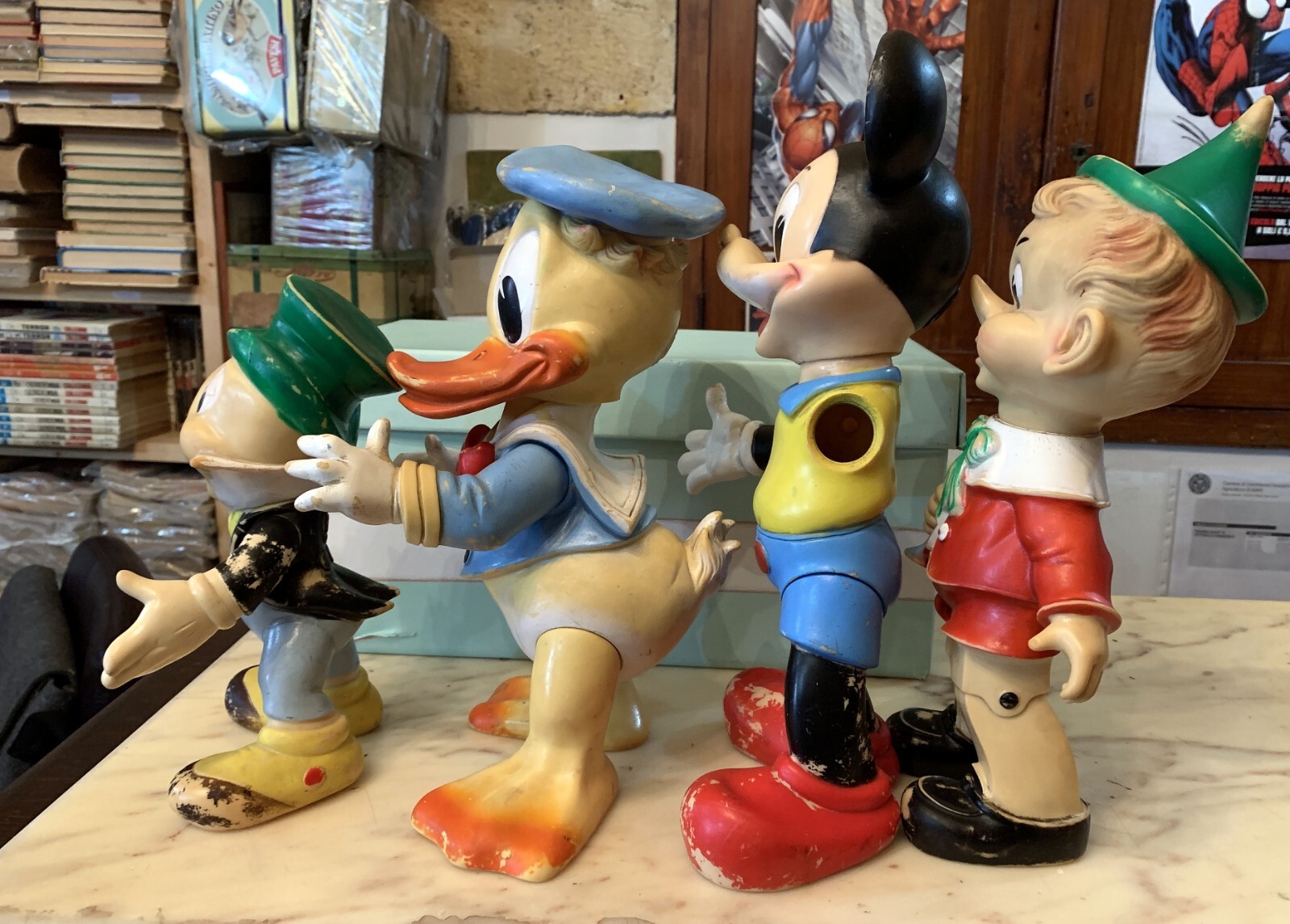 4x lot LARGE rubber toy DISNEY pinocchio jiminy cricket mickey mouse donald duck