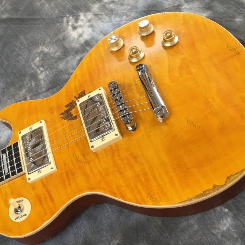 Solid Body Heavy Aged Honey Electric Guitar Chrome Hardware Rounded Edge Frets