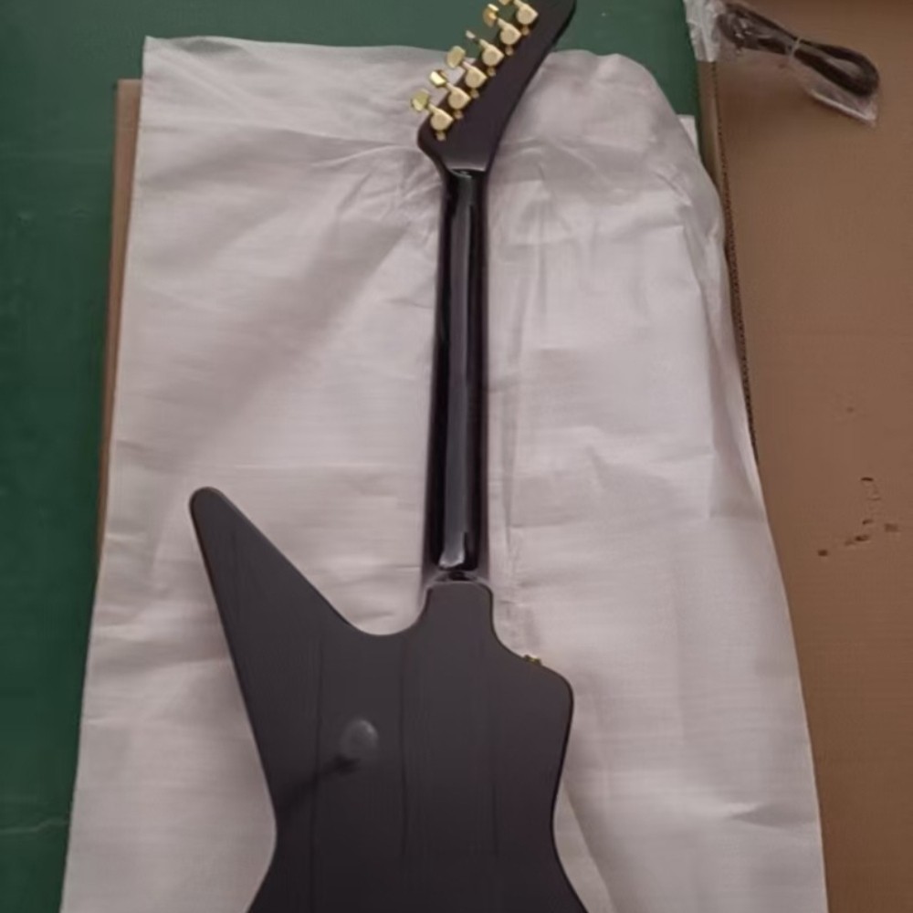 No Brand Custom X‑Plorer Gloss Black Electric Guitar Gold Hardware 22Fret ShipUS