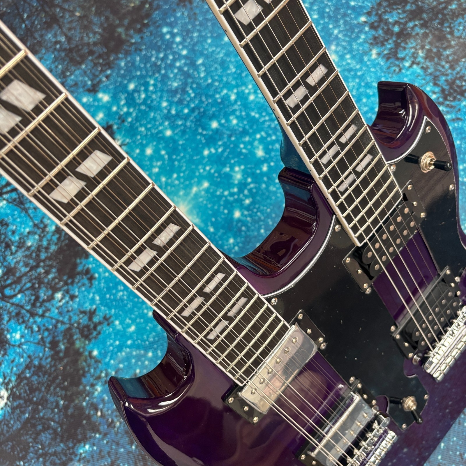 Rare Purple Double neck SG Electric Guitar 12+6s Chrome Hardware Free Ship