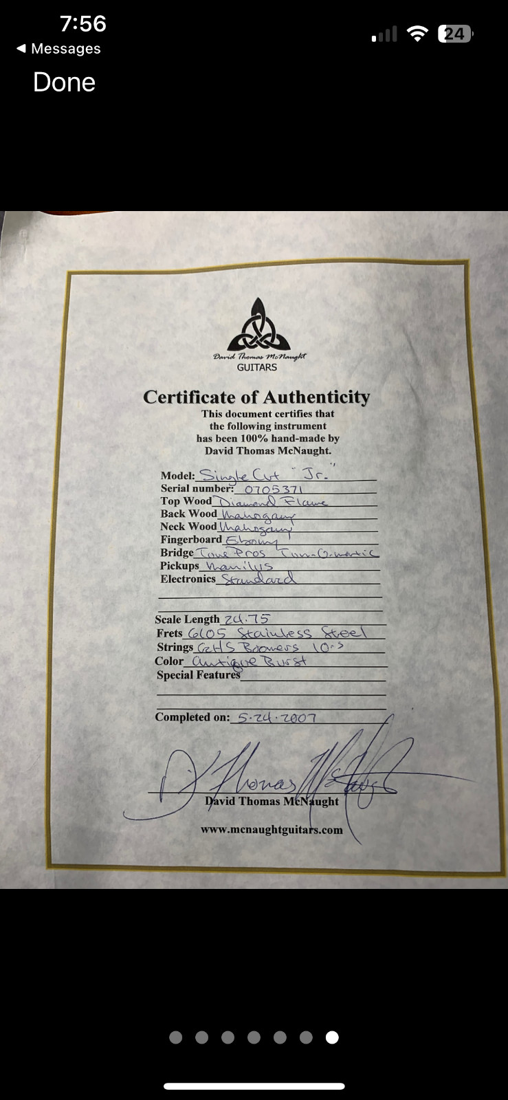 2007 David Thomas McNaught SingleCut JR Certificate Included AAAAA top Exc cond