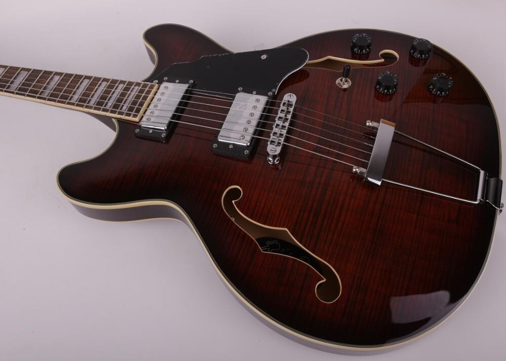 Ebony Black 6-String Electric Jazz Guitar Rosewood Fingerboard Semi Hollow