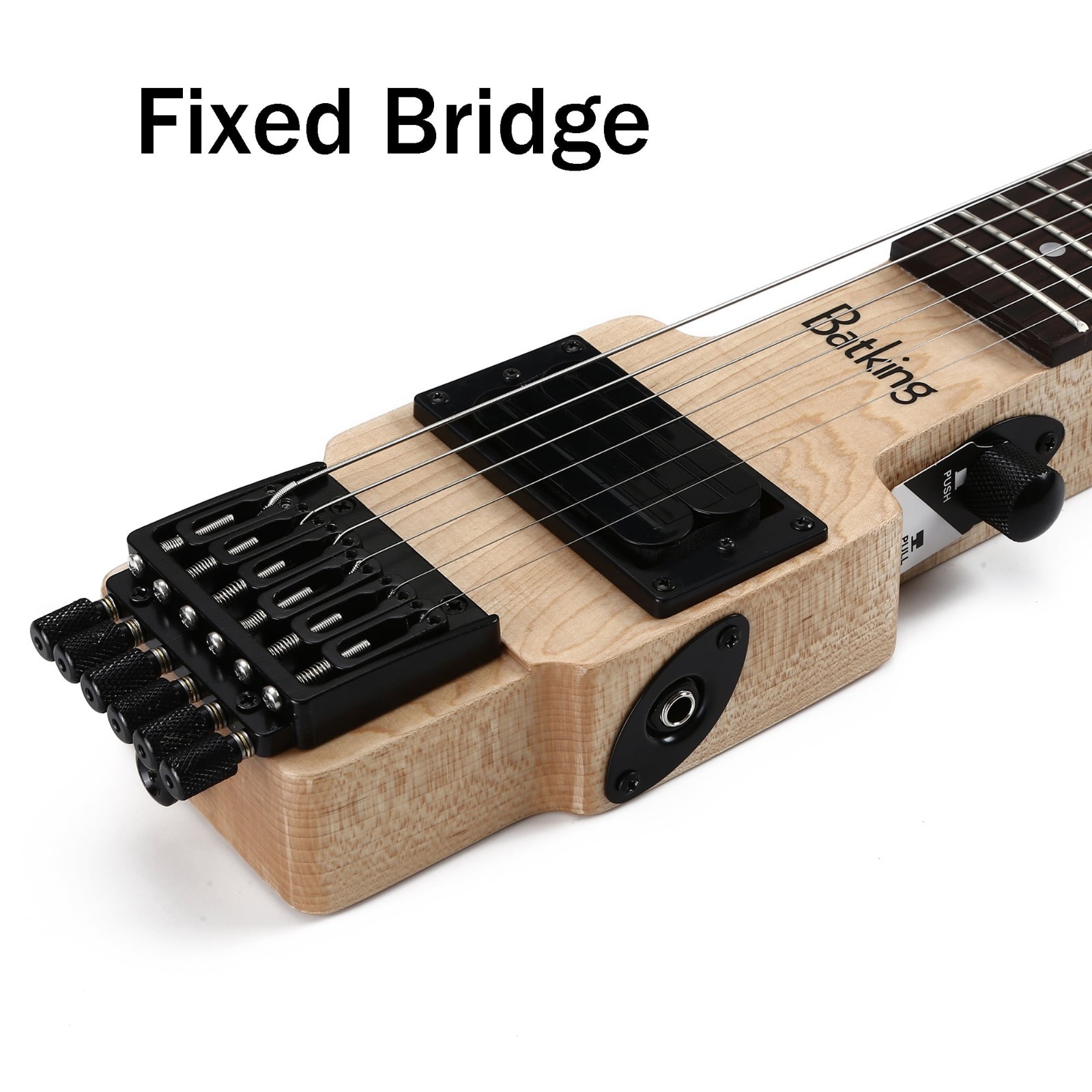Batking Travel Guitar Electric Headless Guitar Brass Natural Fix Bridge W/Gigbag
