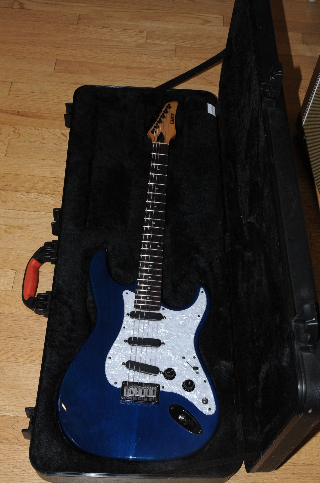 Carvin USA Bolt Strat Style Electric Guitar Translucent Blue Pearloid Pick Guard