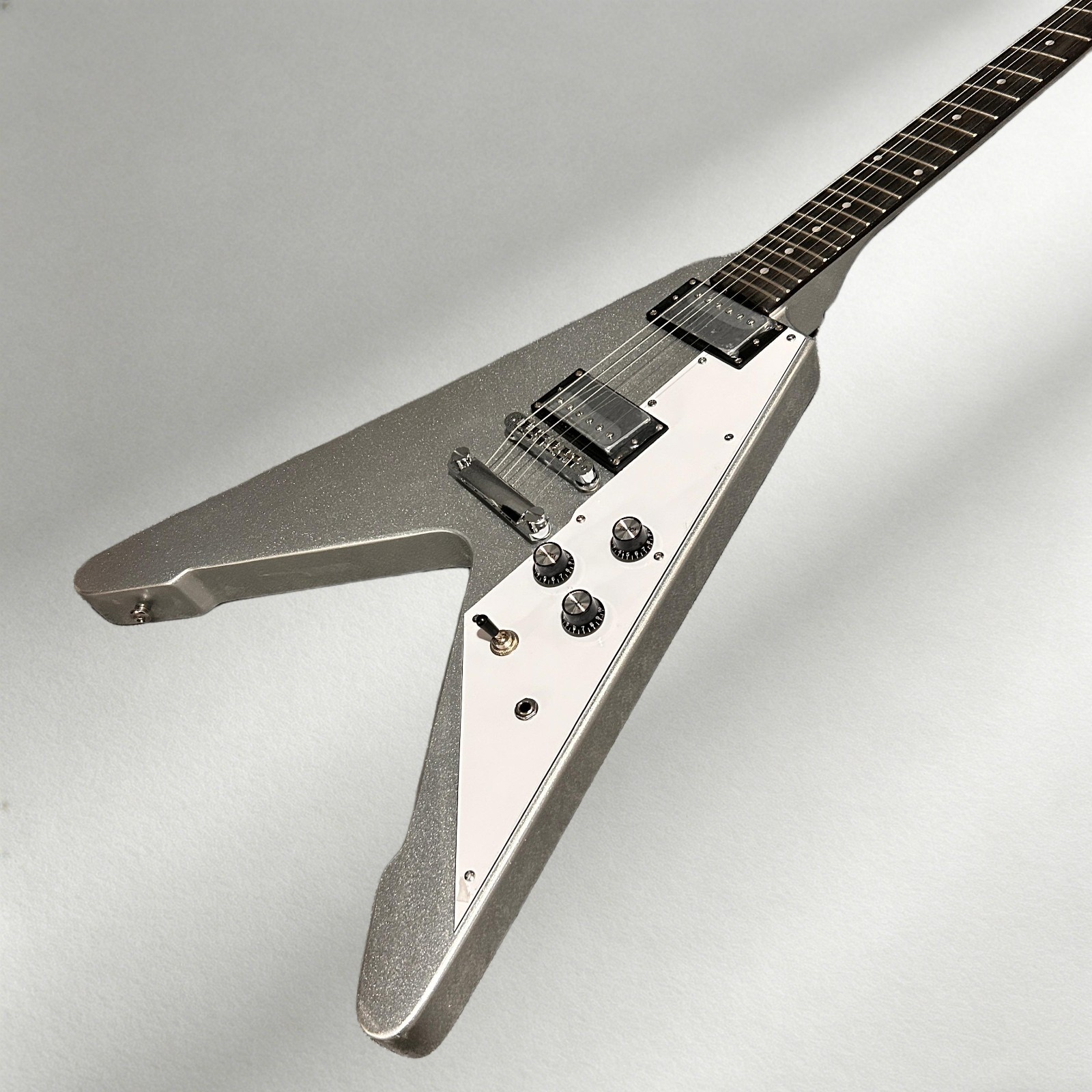 Gleeson Fly-V Electric Guitar Metallic Silver Color Rosewood Fretboard