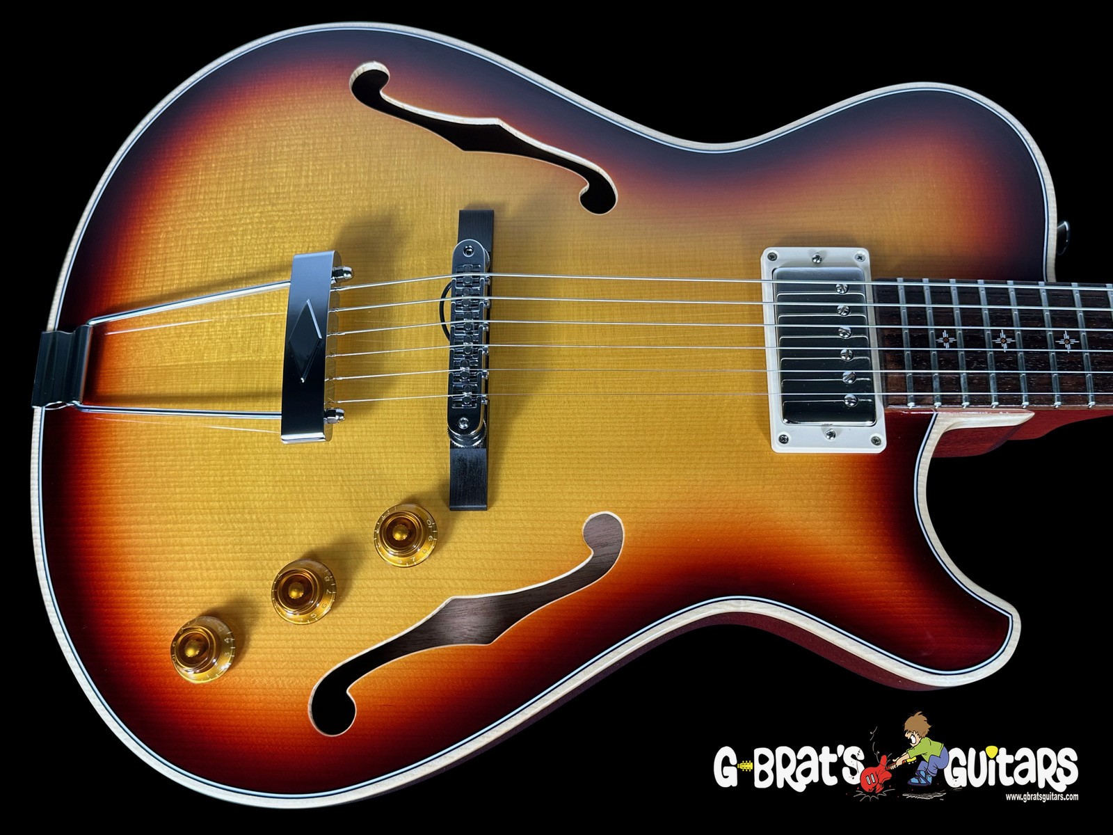 2025 KNAGGS CHENA A HOLLOWBODY ARCHTOP w HUMBUCKER & PIEZO ~ DARK CHERRY BURST