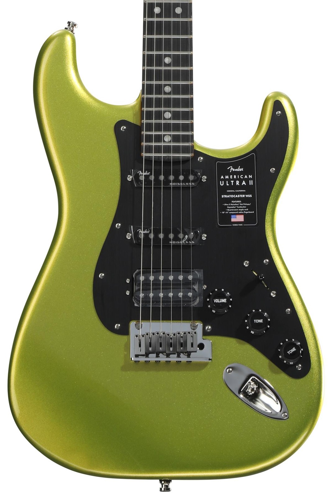 Fender American Ultra II Stratocaster HSS Electric Guitar – Solar Flare, Ebony