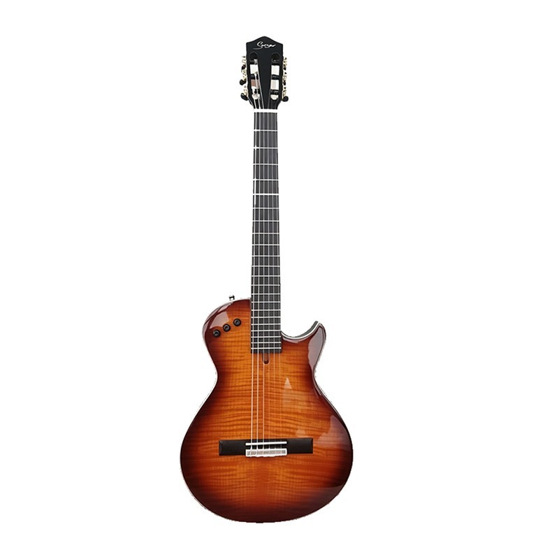 Tiger Veneer Gloss Body Silent Electric Classical Guitar Nylon Strings