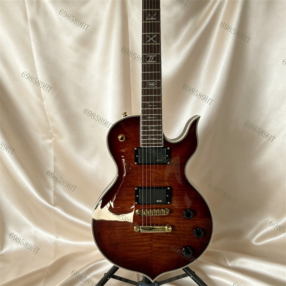 Solid Electric Guitar Spalted Maple Top Stainless Rounded Fret Edge Sunburst