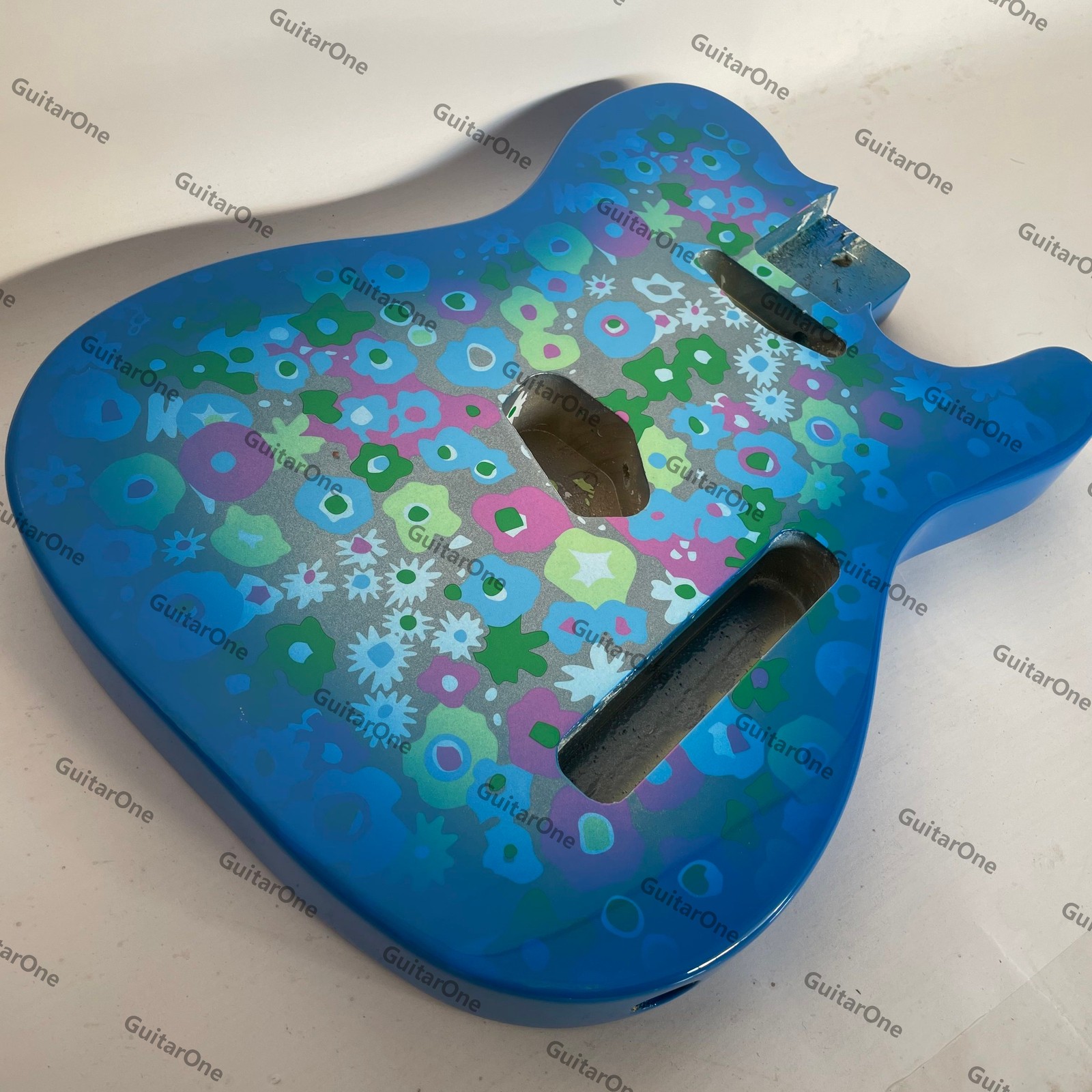 Electric Guitar Body DIY Solid Ash Body Replacement Blue Flower Pattern