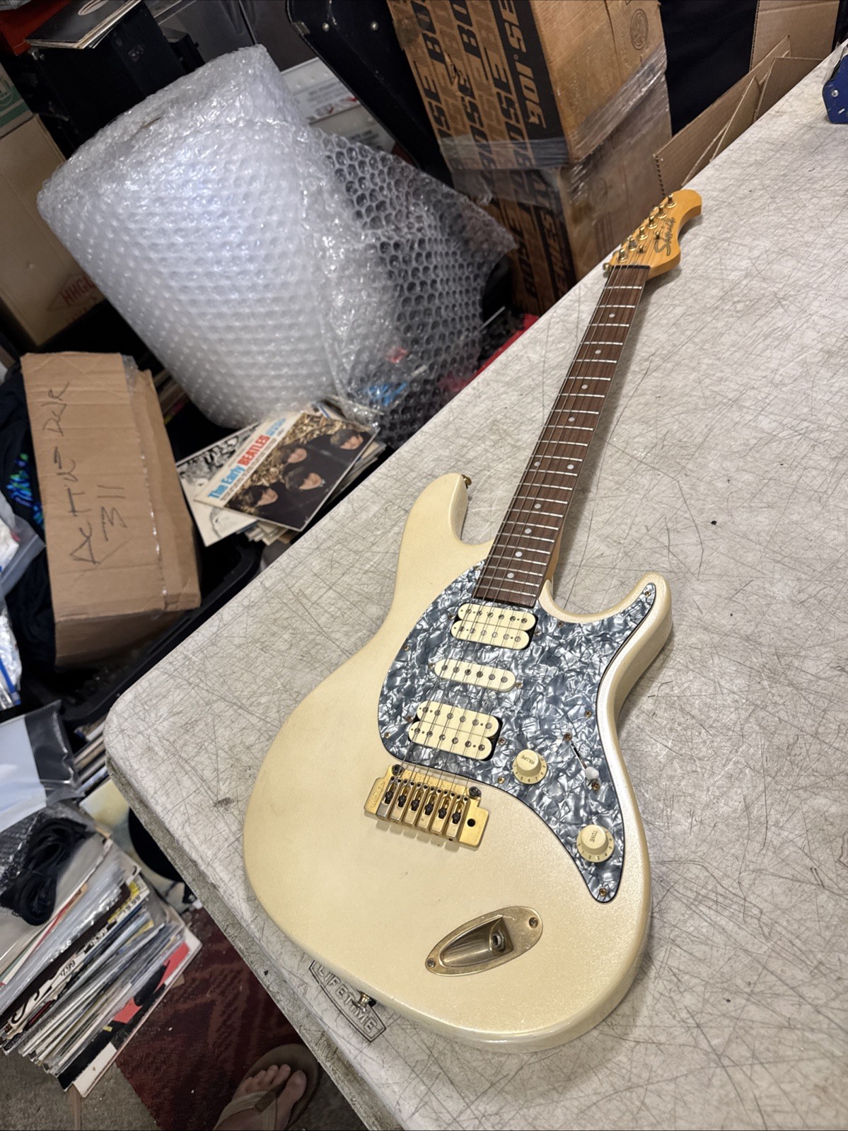 1990s Pre Malibu HSH Samick Super Strat Electric Guitar Pearl Finish