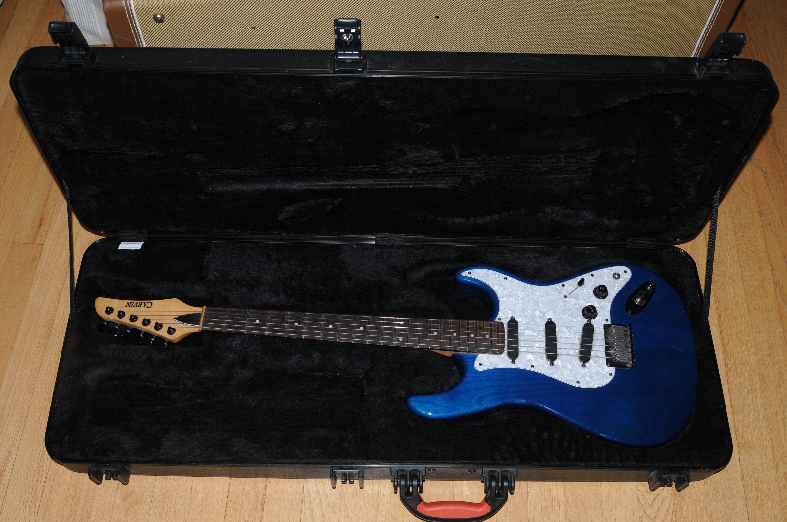 Carvin USA Bolt Strat Style Electric Guitar Translucent Blue Pearloid Pick Guard