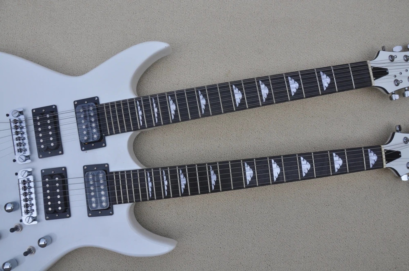 12 and 6 String Double Neck White Electric Guitar Chrome Hardware Customizable