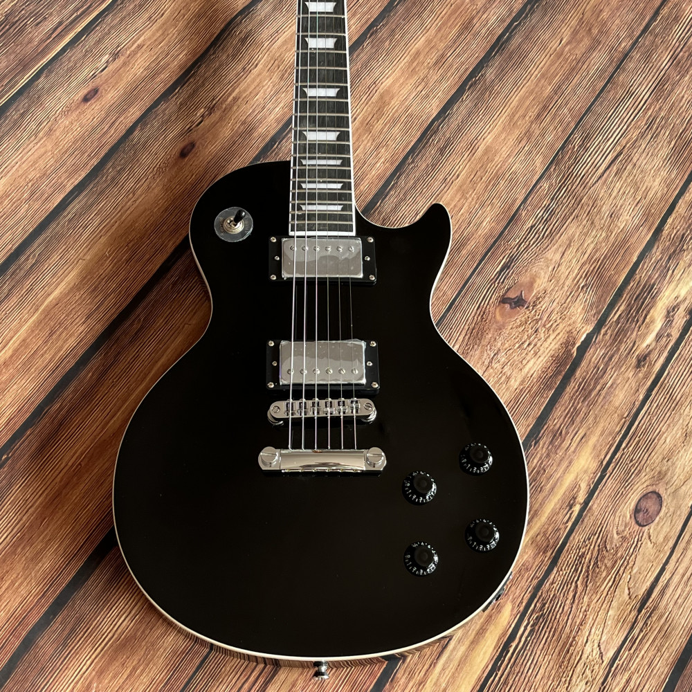 6 strings Black electric guitar Stainless Frets chrome hardware free shipping