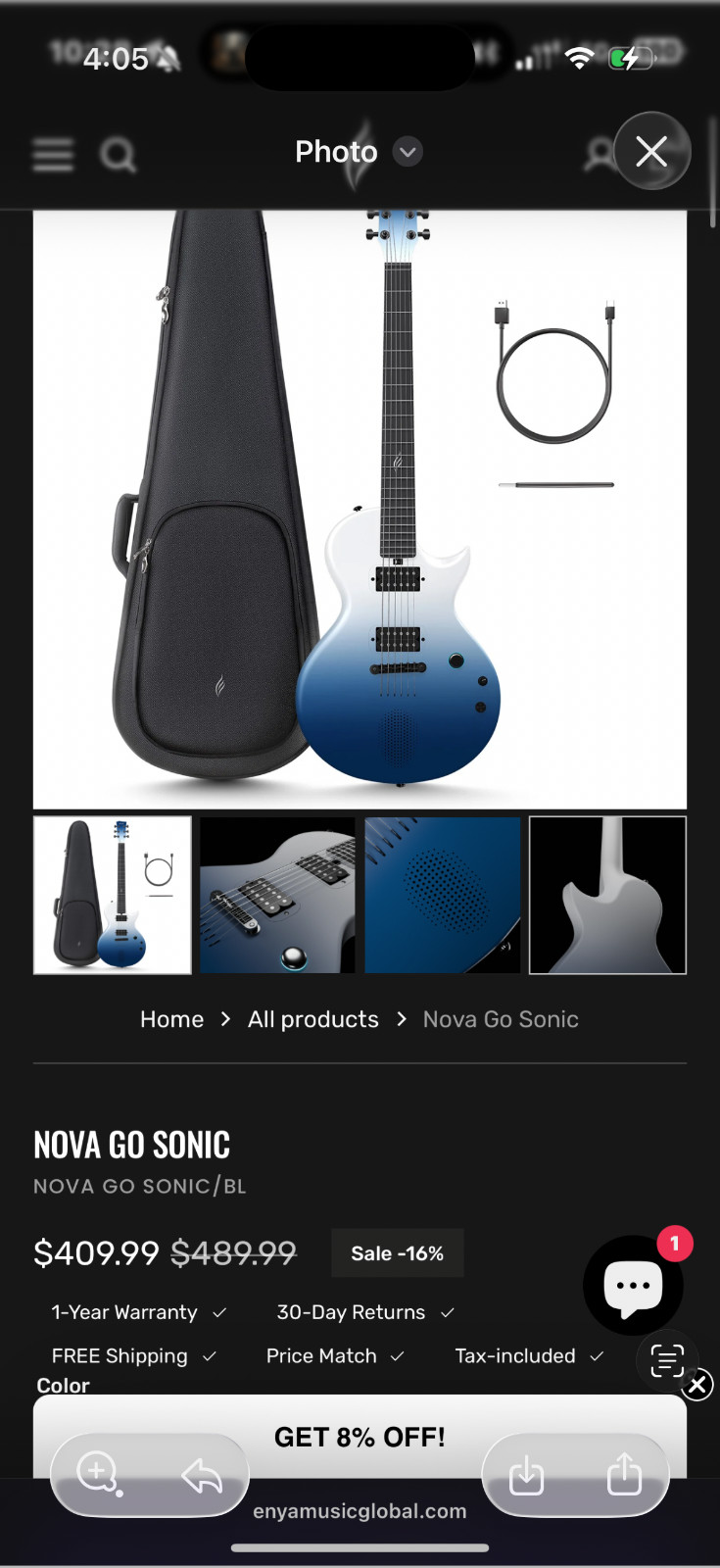NOVA GO SONIC (color blue and white). Perfect condition. Very rarely played.