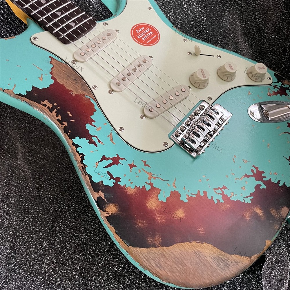 Ledux Solid Electric Guitar Stainless Fret Green Over Aged Free Shipping
