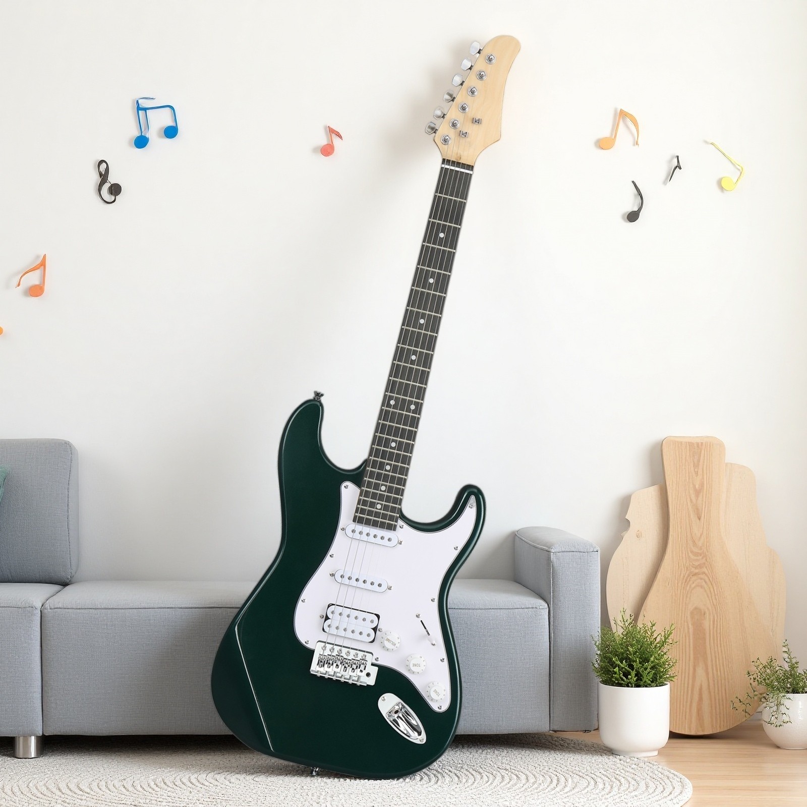 39″ S-Style Beginner Electric Guitar Set – Full Size Amp HSS Tremolo Dark Green
