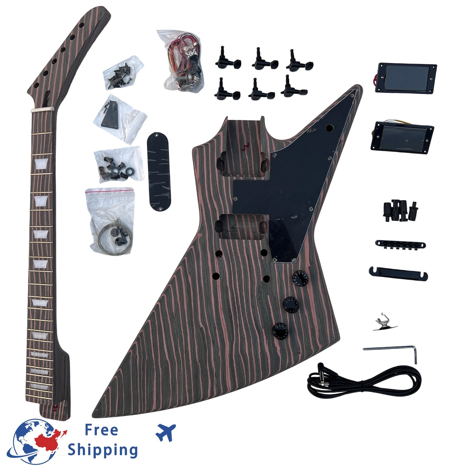 DIY Electric Guitar Kits 22 Frets Bone Nuts T-o-m Zebrawood Set Neck FREE SHIP