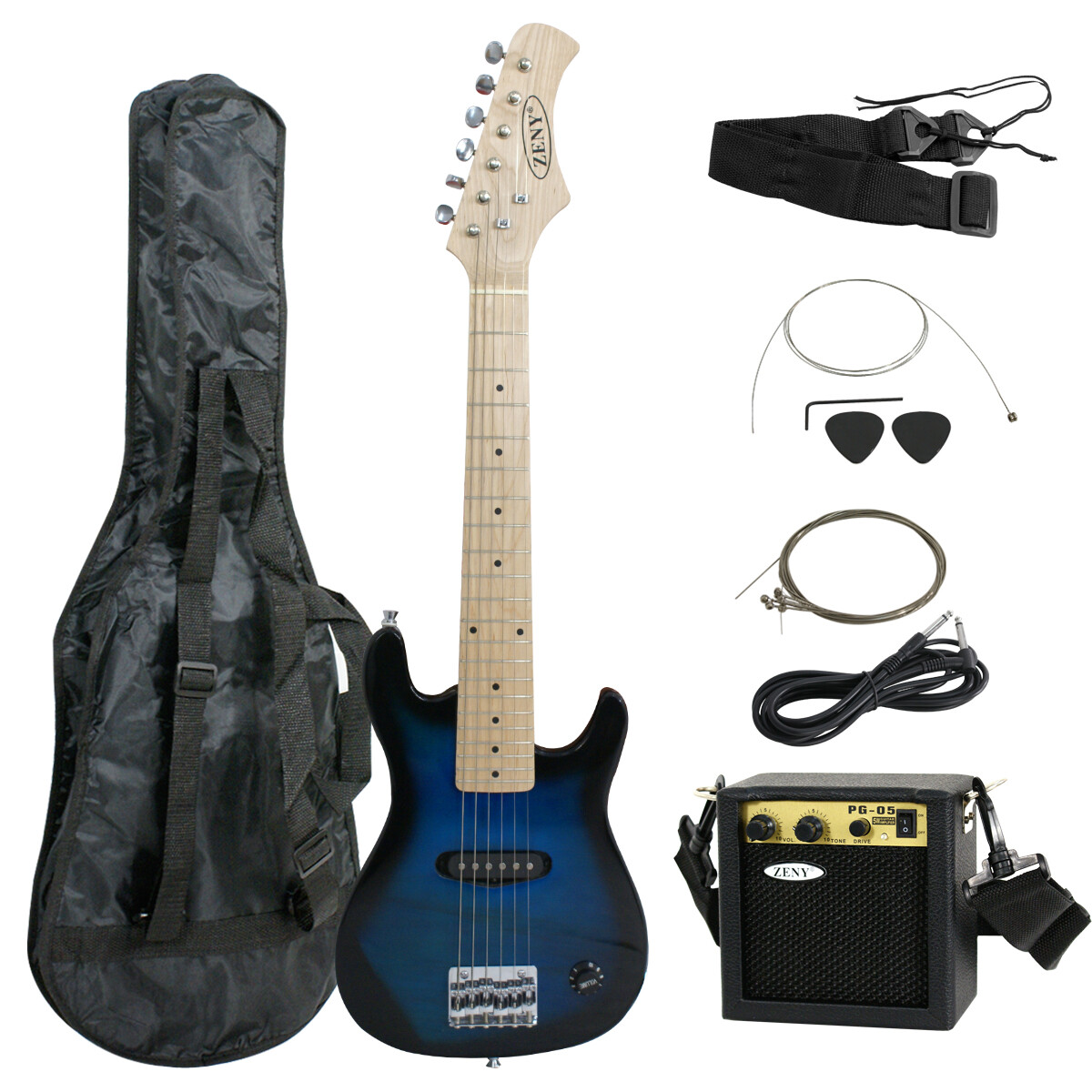 30″ Kids Blue Electric Guitar With Amp & Much More Guitar Combo Accessory Kit