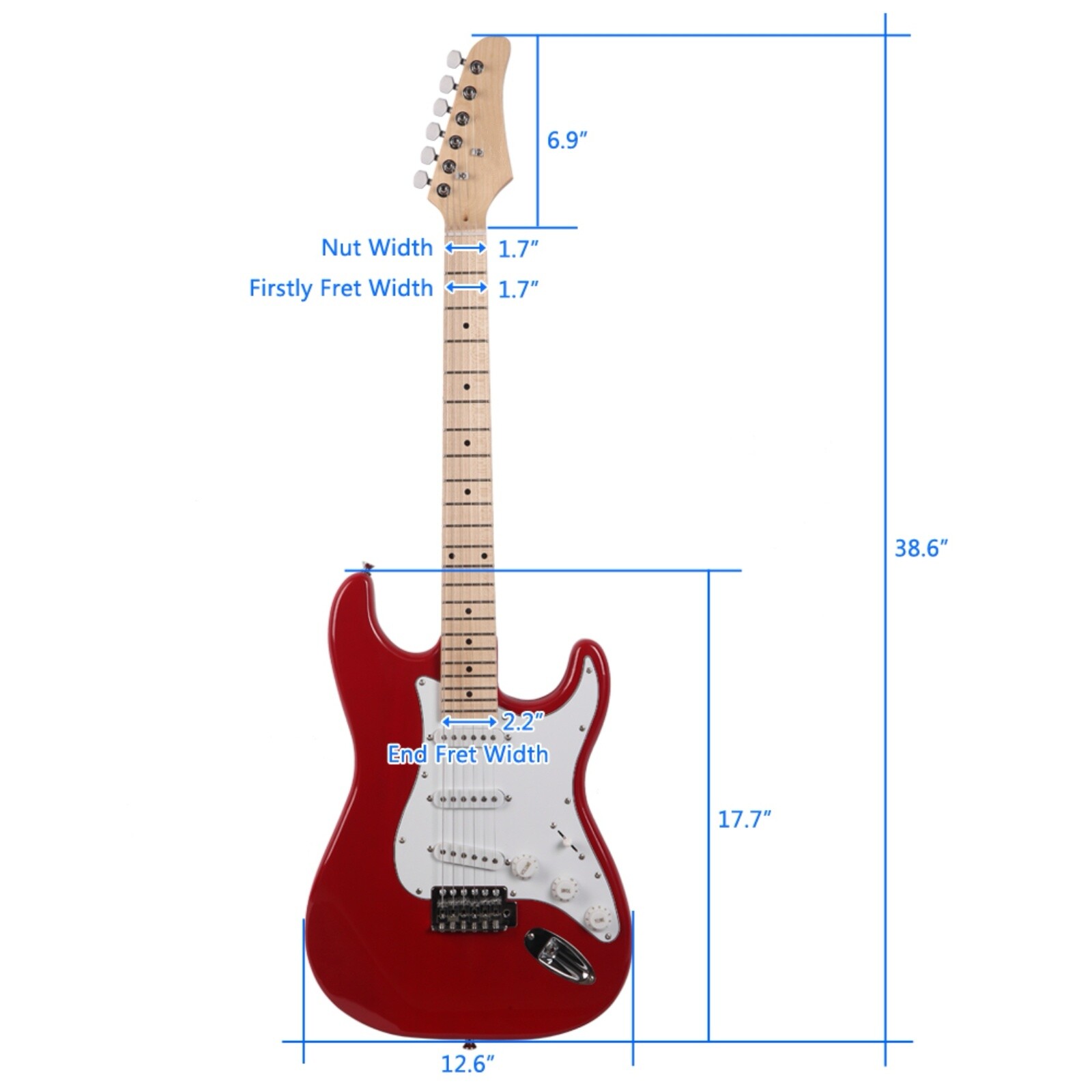 ST-Style Electric Guitar Set – SSS Pickups, Basswood, Maple Neck, Red Finish