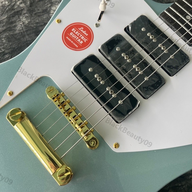 Left-Handed Electric Guitar Blue 3 P90s Pickups Stainless Rounded Fret Edge
