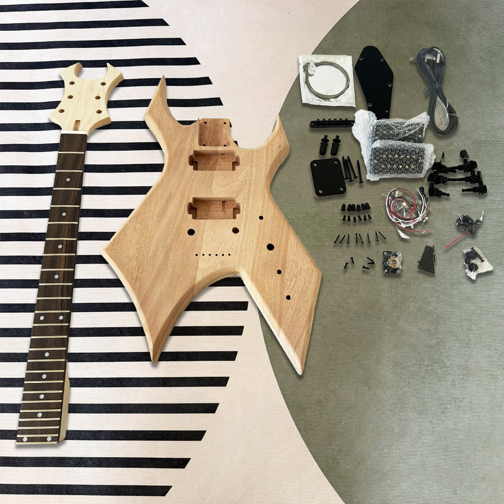 DIY bc rich Warlock Electric Guitar Kit BK part Maple neck Bull Head Shape 24F