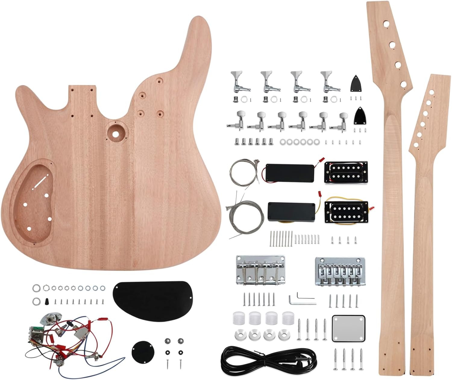 Double Neck DIY Electric Guitar Bass Kit 6-String 4-String Mahogany Build