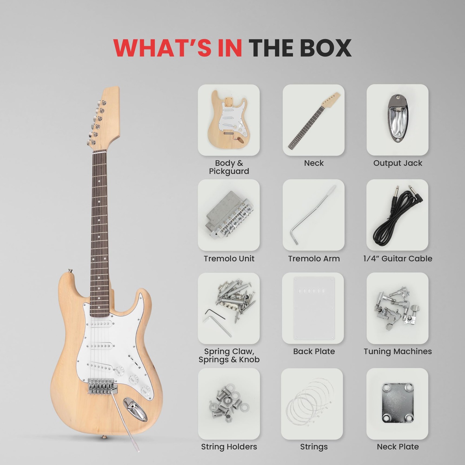 Pyle Unfinished Electric Guitar Kit – You Build The 20 x 25 x 8 cm, Natural