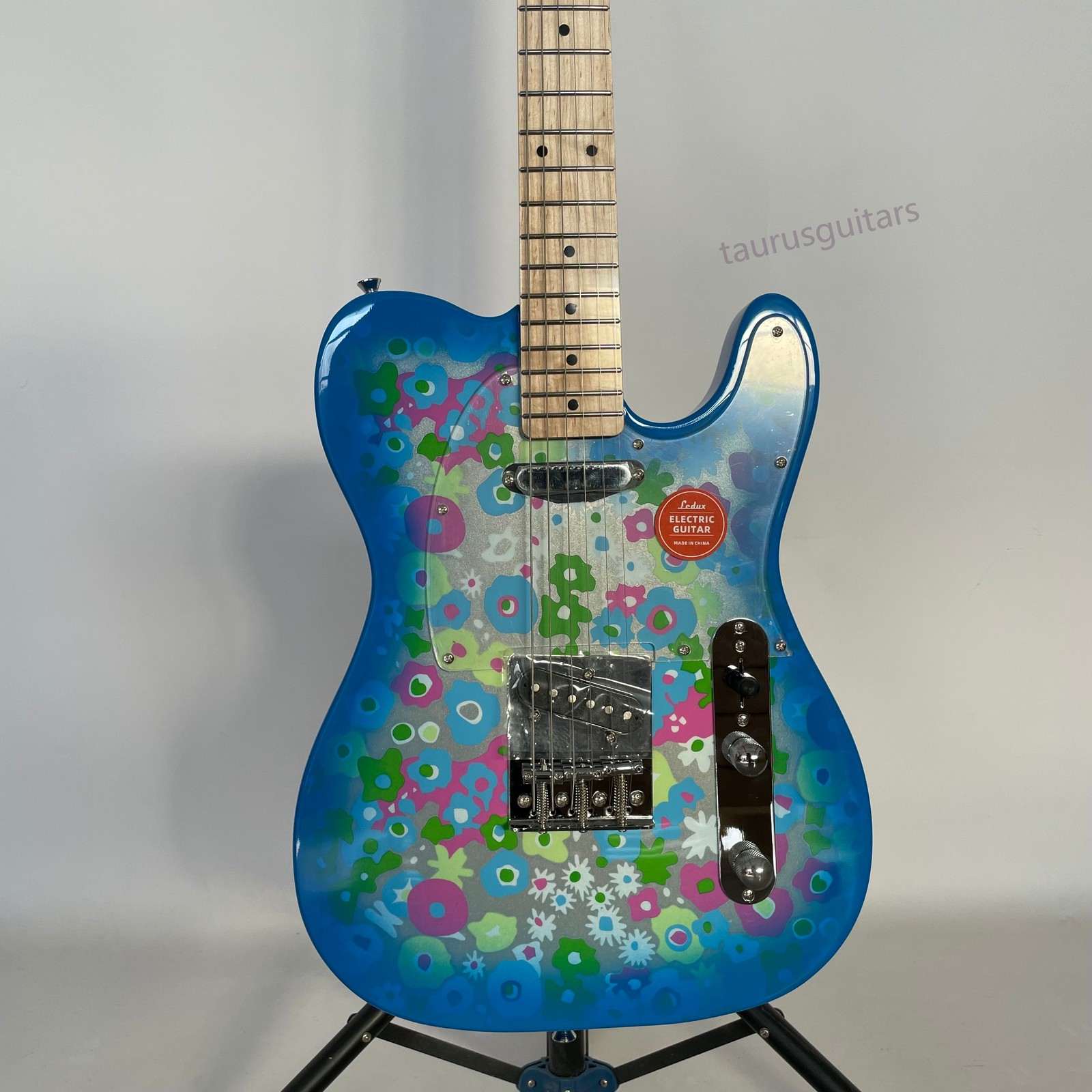 Hot Solid Electric Guitar Stainless Rounded Fret blue flower top maple fretboard