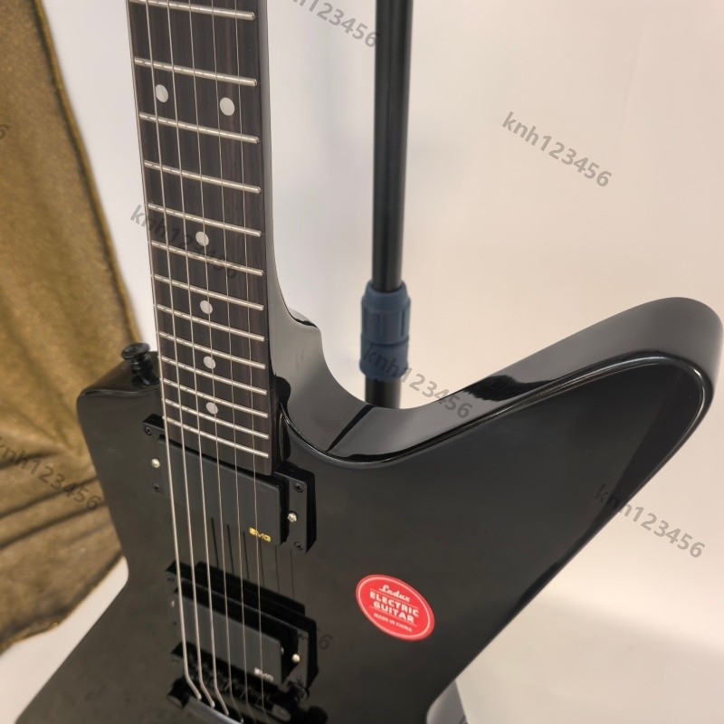 Solid Body Electric Guitar Gloss Black Finish Stainless Rounded Fret Edge HH